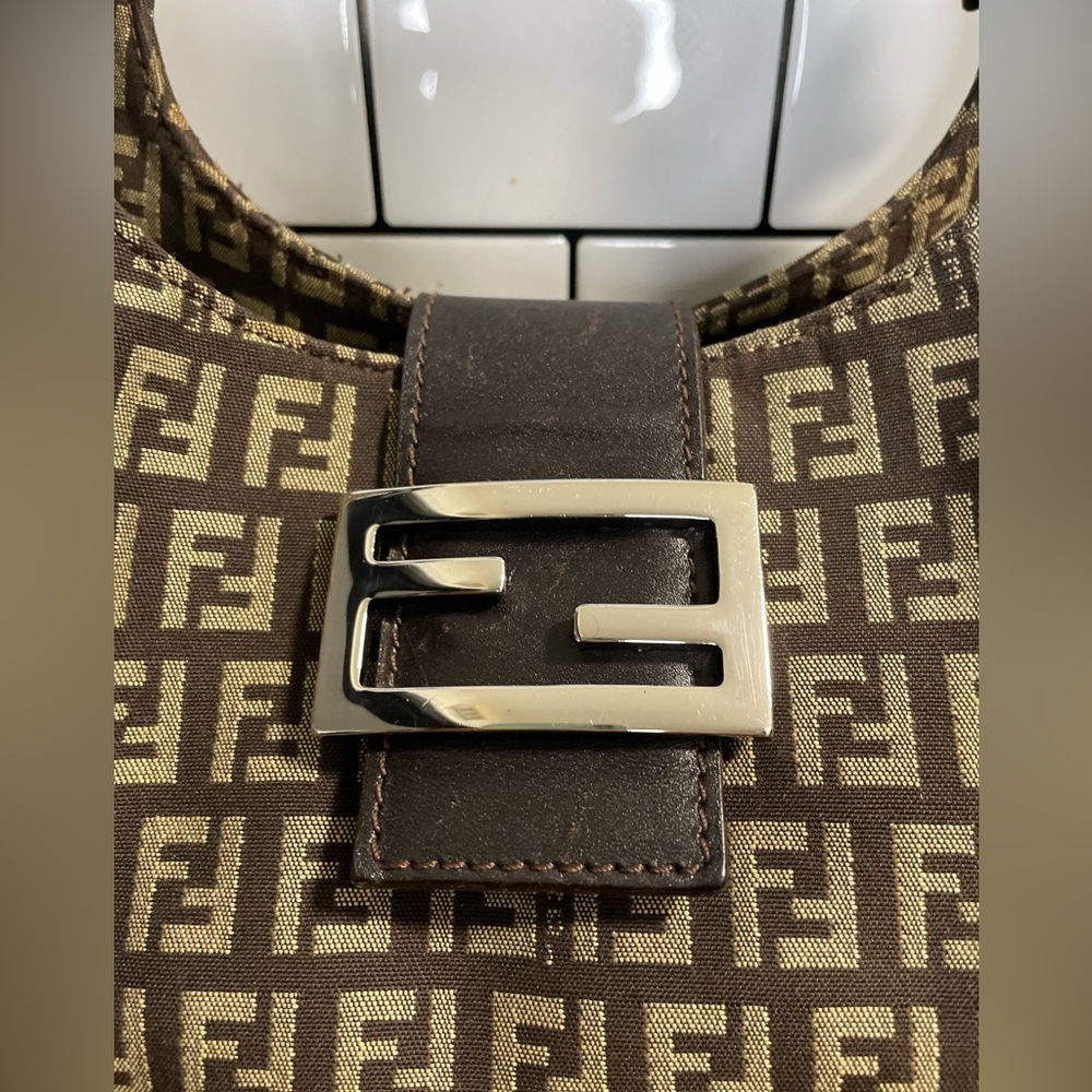 Vintage Fendi Brown Zucchino Canvas and Leather Borsa Piccola Satchel - Picture 4 of 16